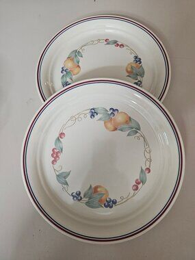 2 Corelle Abundance Dinner Plates 10" fruit vtg retro kitchen decor collectible